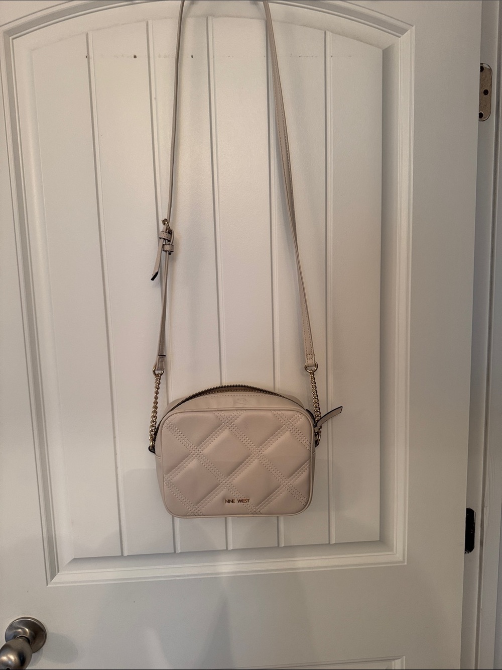 Nine West Cream Quilted Crossbody with Chain Accent